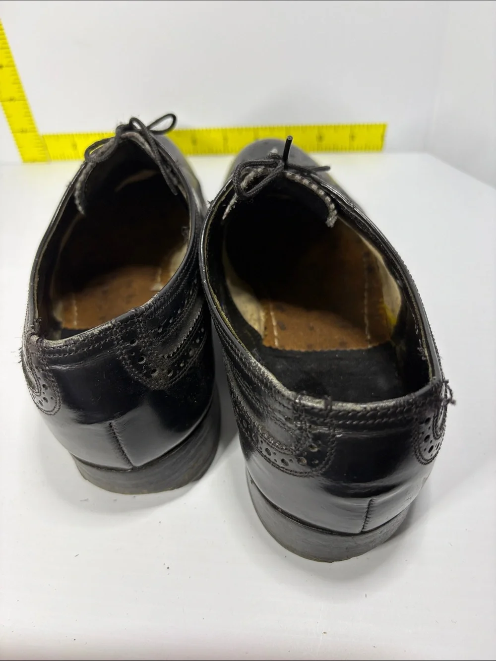 Vintage‎ Florsheim s 7.5d Men's Black Leather Wingtip Dress Shoes. Box 26